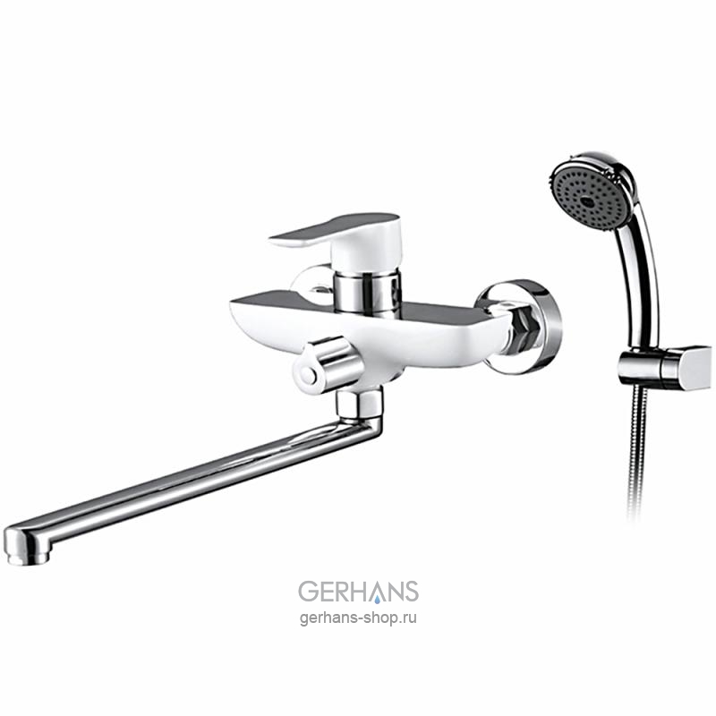 К13115W Смеситель д/ванны дл. излив, белый/хром