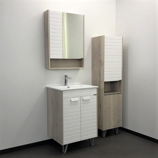 Зеркало-шкаф "Клеон-60" белый/дуб дымчатый