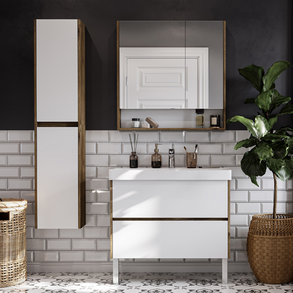 Тумба под умывальник "Сканди 90" Белый/Дуб Рустикальный