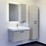 Тумба-умывальник "Касабланка-80" серый шелк с ручкой серый металлик с раковиной MODUO 80