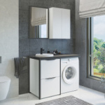 Набор мебели п/стир. маш. "Лозанна-120" бел. гл. с графитовой столеш. с раковиной Art Inside